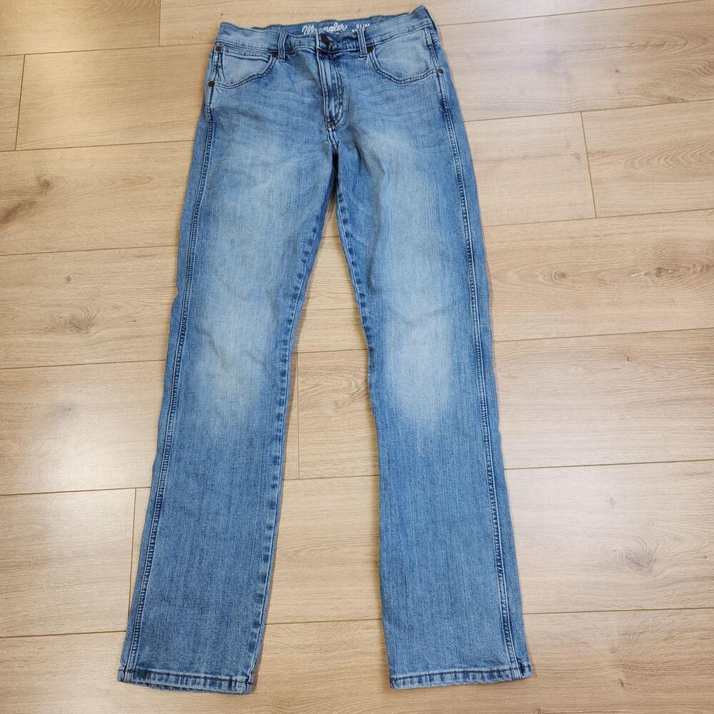 Wrangler Retro Slim Straight Jeans Mens 30x34 Light Wash Blue Denim Stretch